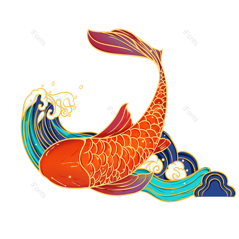 锦鲤图片,插画元素,素材PNG,红色免抠素材
